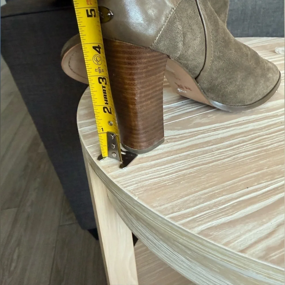 COACH|Brown Suede boots with western buckle details,wooden block heel•••SIZE 10